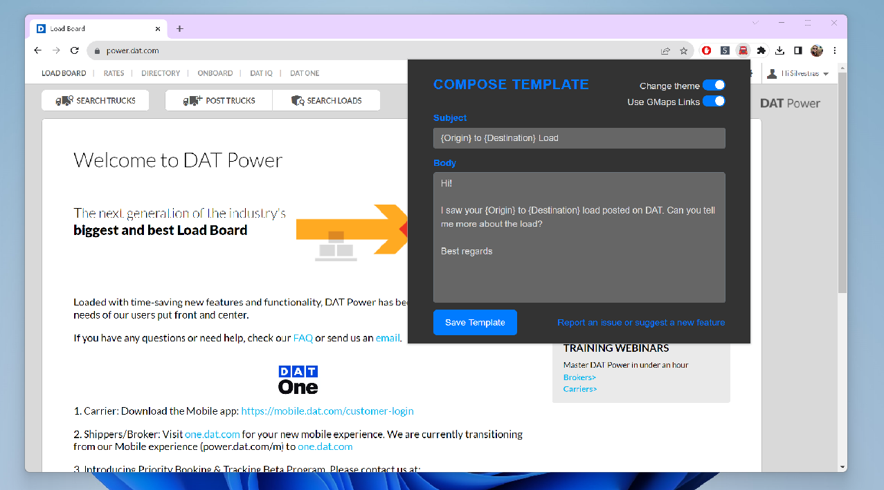 Google Maps integration for load routes